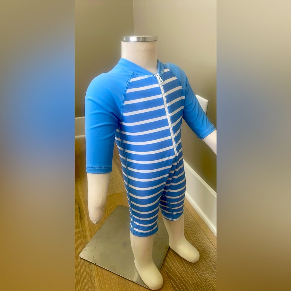 Blue Striped Kids One-Piece Swimsuit with Front Zip